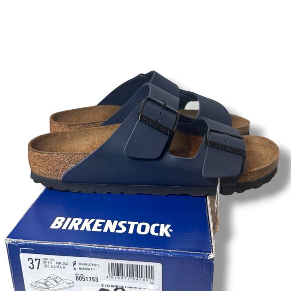 BIRKENSTOCK Arizona Navy EU 37 Narrow Two-Strap Cork Sandal NEW in Box - Picture 3 of 7